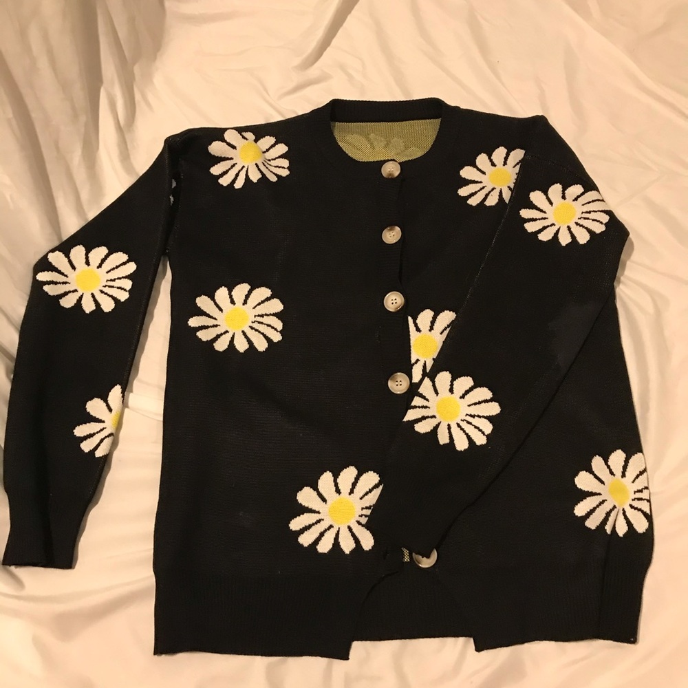Black with white flower sweater